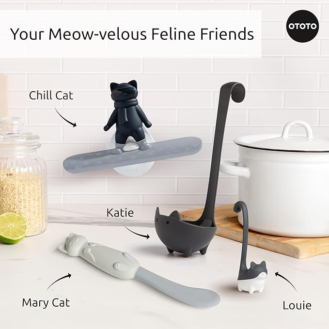 OTOTO Chill Cat Squeegee - Cute Kitchen Accessories, Cute Bathroom Decor, Black Bathroom Accessories, Shower Accessories, Shower Squeegee for Glass Doors, Small Bathroom Squeegee, Cat Gifts