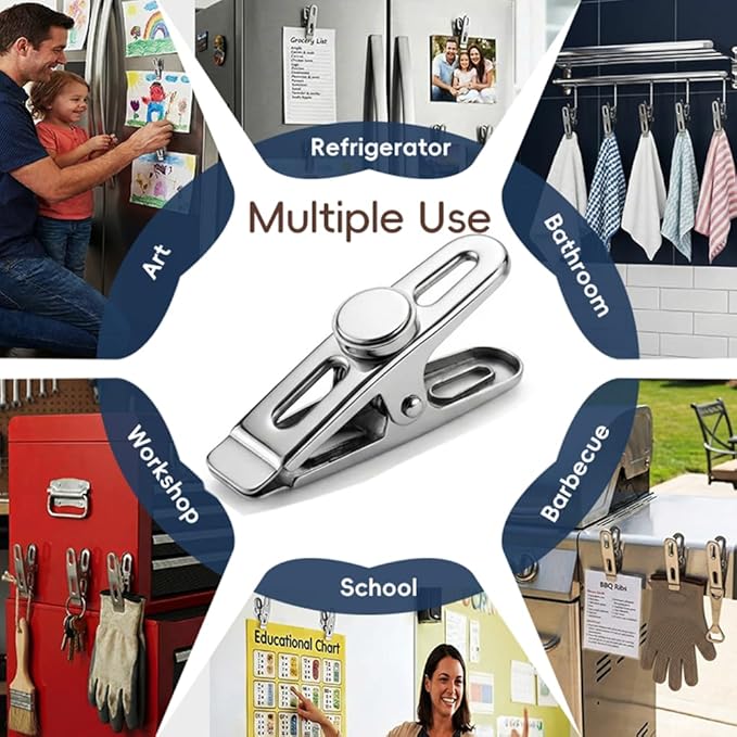 Magnetic Chip Bag Clips for Fridge, 8 Pack Heavy Duty Fridge Magnet with Strong Neodymium, Food Storage & Office Photo Calendar Holders