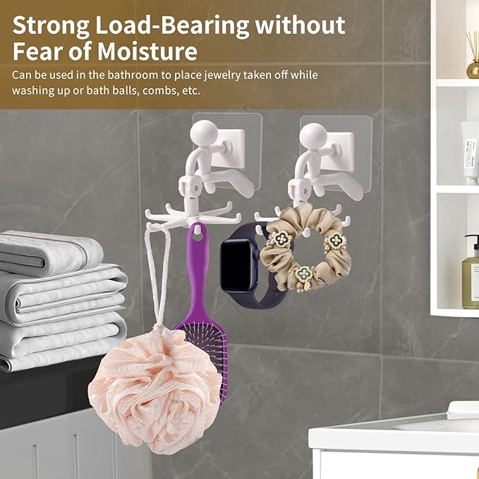 2 PCS 360°Rotating Hanging Jewelry Organizer for Storage Necklace, Bracelets, Watches, Rings, Self-Adhesive Necklace Holder Organizer for Wall, Closet and Door, Bathroom, White