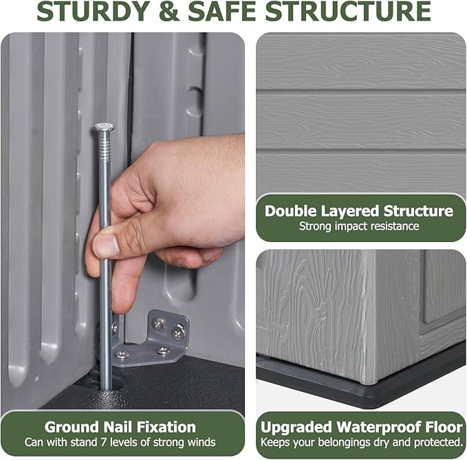 Aoxun Outdoor Storage Cabinet, 41 Cu Ft Waterproof Portable Horizontal Resin Shed Outdoor Storage for Garbage Bin, Generators & Yard Gear (Grey)
