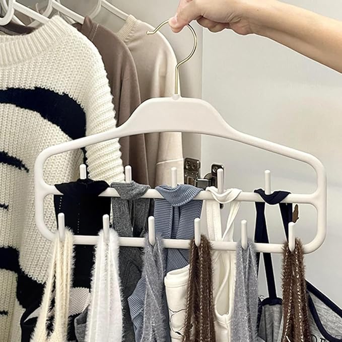 2pcs Belt and Tie Hanger Organizer 11 Hooks, Double-Layer Large Capacity Scarf and Belt Holder for Closet Storage, Light Gray Accessory Organizer for Home