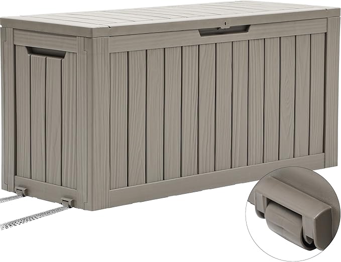 YITAHOME 72 Gallon Outdoor Storage Box w/Wheels, Resin Deck Box Indoor & Outdoor Patio Storage Box for Throw Pillows, Athletic Gear, Yard (Light Brown)