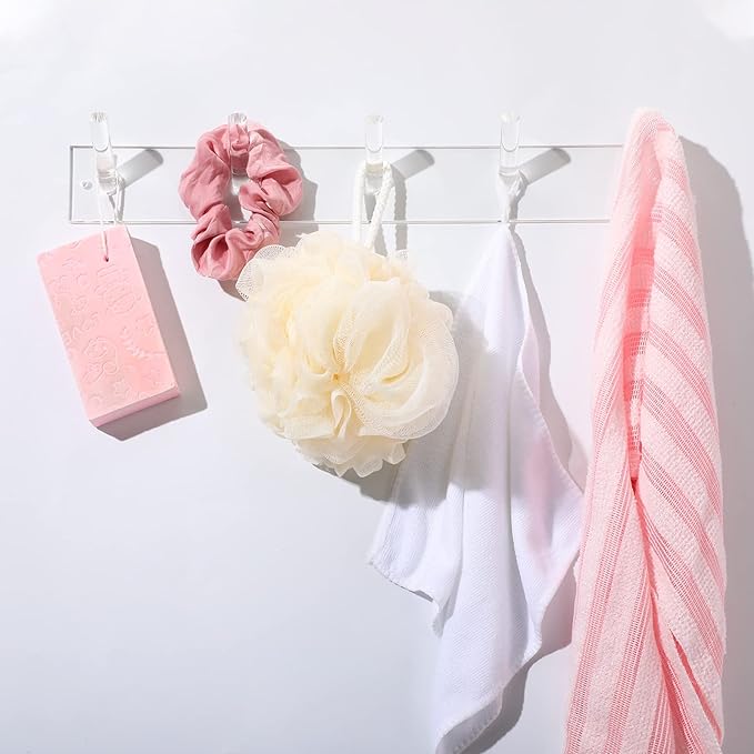 Chunful 2 Pcs Acrylic Wall Mounted Necklaces Organizer with 6 Hooks Clear Adhesive Jewelry Wall Mount Hanging Hooks for Necklaces Bracelets Rings Chains