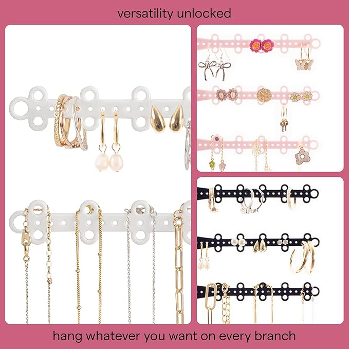 6-Tier 6" Wall Jewelry Organizer, Command Strips included for Easy Hanging, 120 Hole Earring Organizer, Necklace Organizer, Bracelet Holder, Ring Holder, Rotating Branches (White Small)