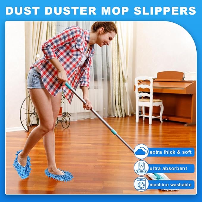 Mop Slippers Shoes 15 Pairs (30 Pieces) - Microfiber Cleaning House Mop Slippers, Floor Cleaning Tools Shoe Cover, Soft Machine Washable Reusable Microfiber Foot Socks for House Kitchen Office