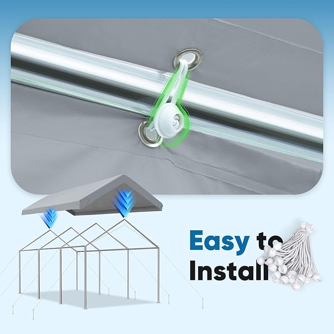 ADVANCE OUTDOOR Replacement Top Cover Tarp for 12x20 ft Carport Canopy with Ball Bungees, Sliver Gray, One Roof Only