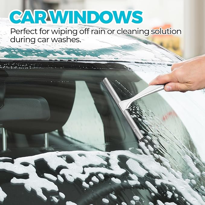 2PACK 12-Inch All-Purpose Shower Squeegee for Shower Doors, Tile Shower Walls, Bathroom, Window, Glass and Car Windshield, Mirrors and Kitchen-Stainless Steel, Silver
