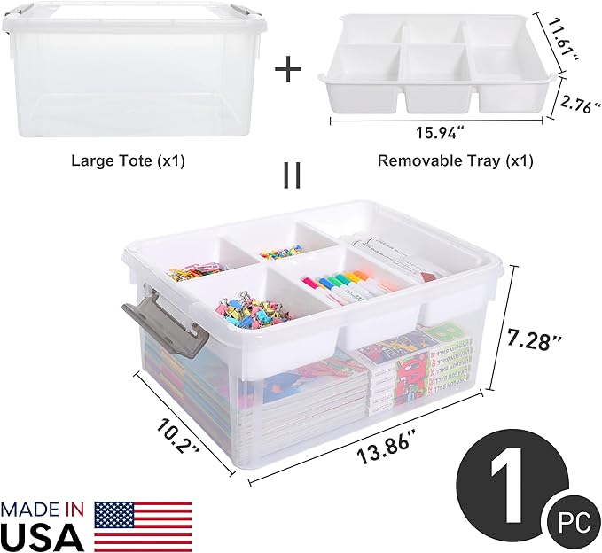Citylife 17 QT Plastic Storage Box with Removable Tray Craft Organizers and Storage Clear Storage Container for Organizing Bead, Tool, Sewing, Playdoh