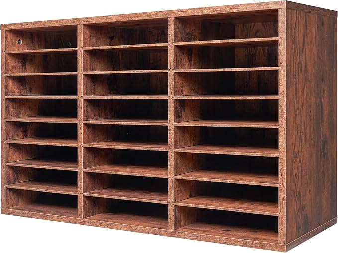 VEVOR Literature Organizer, 24 Compartments Office Mailbox with Removable Shelves, Wooden Mailbox Sorter Particle Board Office Home Classroom Storage, File Sorter for Documents, Papers, Dark Brown
