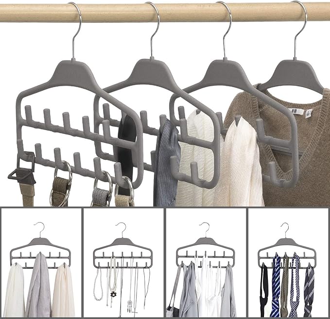 ELONG HOME Belt Hanger Rack Holder for Closet, Sturdy Belt Organizer with 360 Degree Swivel, 11 Large Sturdy Belt Hooks, Non Slip Rubberized Belt Storage, Grey