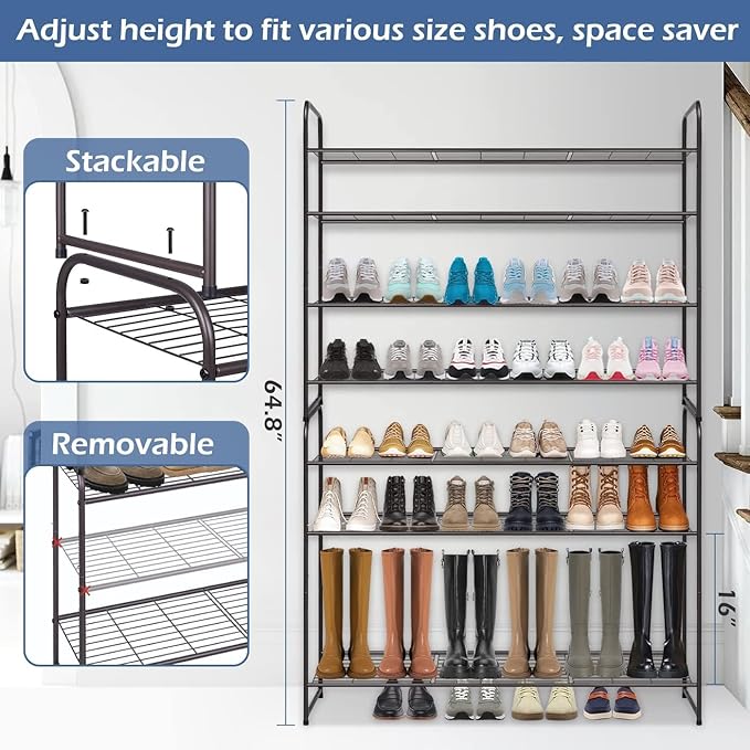 KEETDY 4-Tier Long Shoe Rack for Closet Metal Shoe Organizer for Entryway, Wide Stackable Shoe Storage Shelf with Sturdy Wire Grid for Closet Floor, Bedroom, Bronze