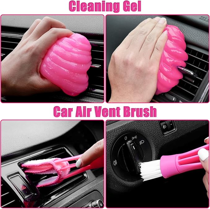 Viewsun 20PCS Car Cleaning Kit, Pink Car Interior Detailing Kit with Drill Brush Set, Windshield Cleaning Tool, Detailing Brushes, Wire Brushes, Cleaning Gel, Complete Cleaning Supplies for Women