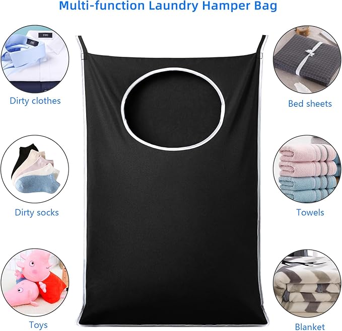 2 Pack XL Hanging Laundry Hamper, Extra Large Tear-Resistant Door Organizer with 2 Hook Types, Space-Saving Laundry Bag (36.5" x 22", Black)