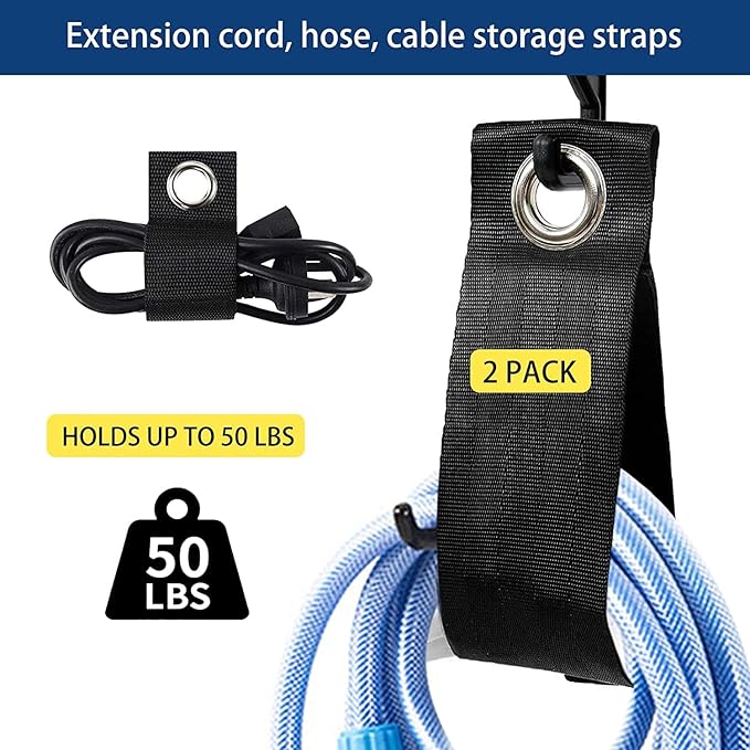 64" Wall Mount Tool Storage Rack, 15 PCS Heavy Duty Steel Yard Garden Tool Organizer, Garage Tool Organizer Wall Mounted Storage System Hold Up to 550lbs, with 2 Extension Cord
