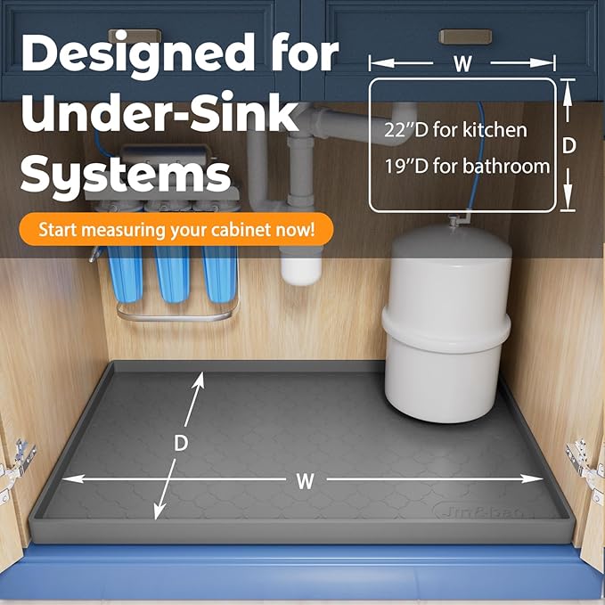 Jin&Bao Waterproof Under Sink Mat 40" x 22", Thick Silicone Mat Cabinet Protector for Kitchen and Bathroom, Shelf Liner, Home Organizer and Storage, Multipurpose Tray for Gadgets and Essentials