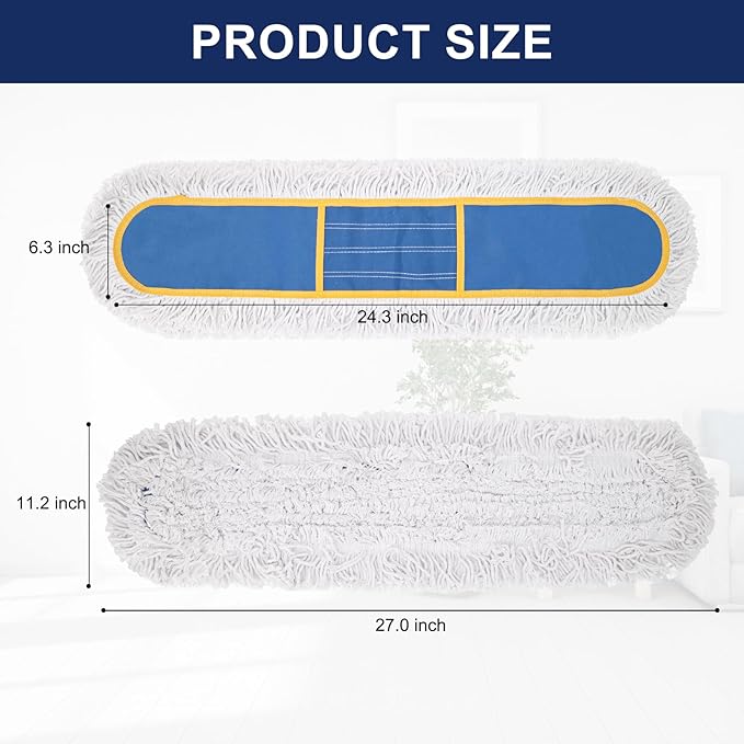 KeFanta 24" Commercial Dust Mop Replacement Heads, Reusable Industrial Dust Mop Pads, Blue Washable Cotton Dust Mop Refill for Floor Cleaning & Janitorial Supplies, Only Fits:B0D7MKSZ8N,B0FHHPTZHQ