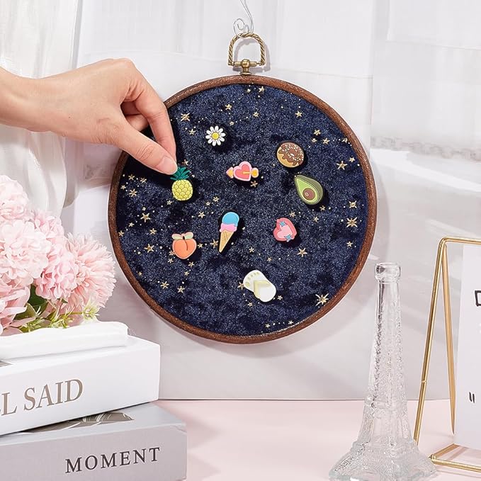 GORGECRAFT Badge Brooch Pennant Display Wall Hanging Vintage Round Polyester Organizer Board Velvet Earrings Necklace Enamel Pin Holder Collection Display Stand Storage Case for Jewelry Marine Blue