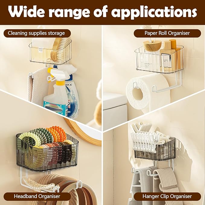 Wall Mount Headband Holder Hair Accessories Organizer, Self Adhesive Scrunchie Holder with Clear Acrylic Caddy for Bows, Ties, Clips, Pins, Claw Clip,Clear