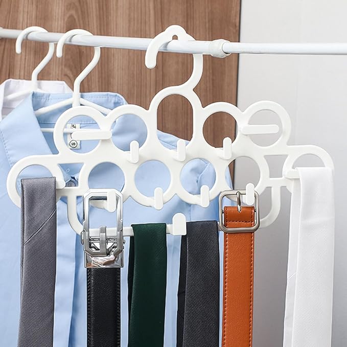 Multifunctional Tie Hanger and Scarf Organizer Rack, 2pcs Plastic Belt and Tie Hooks for Wardrobe Storage, White, Space-Saving Accessory Organizer for Closet Use