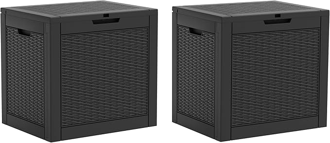 32 Gallon Outdoor Storage Box, Resin Deck Boxes Outdoor Waterproof For Patio Furniture, Garden Tools, Pool Supplies, Lockable And UV Resistant (a Set of 2,Rattan Black)