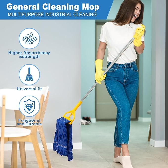 3 Pack 3 Pack Heavy Mop Replace Head，Commerical Replacement Mop Heads Suitable for Heavy Commercial Industrial Residential Areas -Blue Cotton Looped Replace Mop Head (Deep Blue)