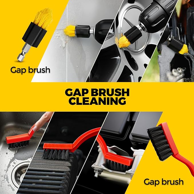 Holikme 22Pack Drill Brush Attachments Set, Scrub Pads & Sponge, Buffing Pads, Power Scrubber Brush, Car Polishing Pad Kit,Wax Applicator Pad,Car Cleaning Kit，Cleaning Supplies，Masonry Brushes,Black