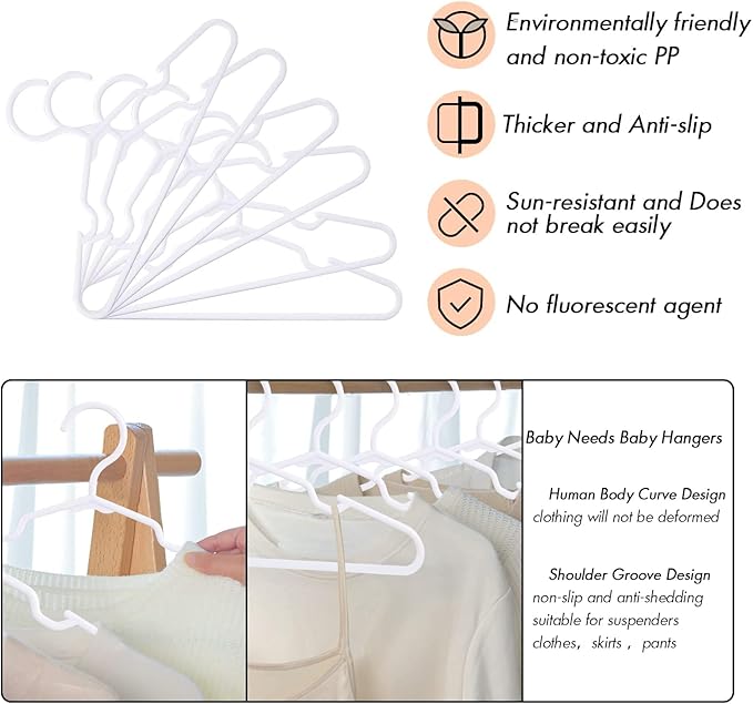 80 Pack White Kids Hangers 11.6 Inch - Baby Clothes Hangers for Toddler & Child, Durable Plastic Children's Hangers for Closet, Pants, Coats, Skirts (Non-Slip, Space-Saving)