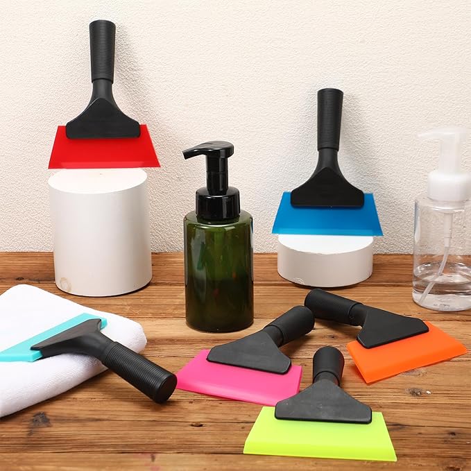 18 Pcs Small Squeegee 5 Inch Window Tint Silicone Squeegee Cleaning with Non Slip Handle Wiper Window Tinting Tools for Car Glass Mirror Shower Bathroom Auto (6 Colors)