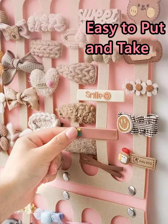 2 Pack Hair Bows Holder,Hair Clips Storage Hanger Large Capacity,Hair Bows Organizer Wall Hanging for Girl Room,Hair Accessories Organizer（Pink）