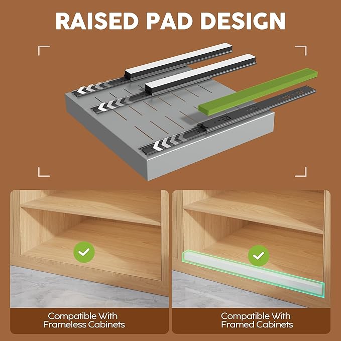 4Pack Expandable Pull Out Cabinet Organizer 21" Deep with Raising Pad for Framed Cabinets,Slide Out Drawers with 4pcs Divider Racks,Roll Out Shelves,Adjustable Width 12.05"-20.4" Silver