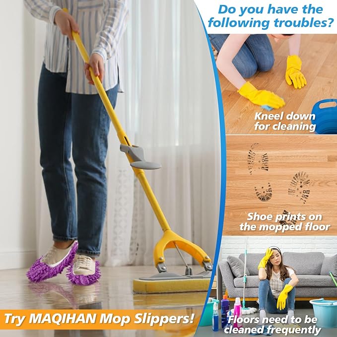 MAQIHAN 10 Mop Slippers for Floor Cleaning - Size 8 Mop Socks Women Mopping Cleaning Socks Mopping Slippers Dusting Slippers Mop Shoes Washable Microfiber Moppers Slippers for House Cleaning (5 Pairs)