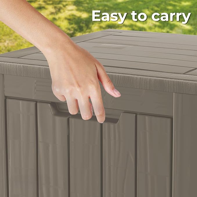 Outdoor Storage Box Waterproof, 35 Gallon Lockable Resin Deck Box Small, Patio Storage Bin for Pool Accessories Cushion Furniture, Garden Tools, UV-Resistant Outside Delivery Grey