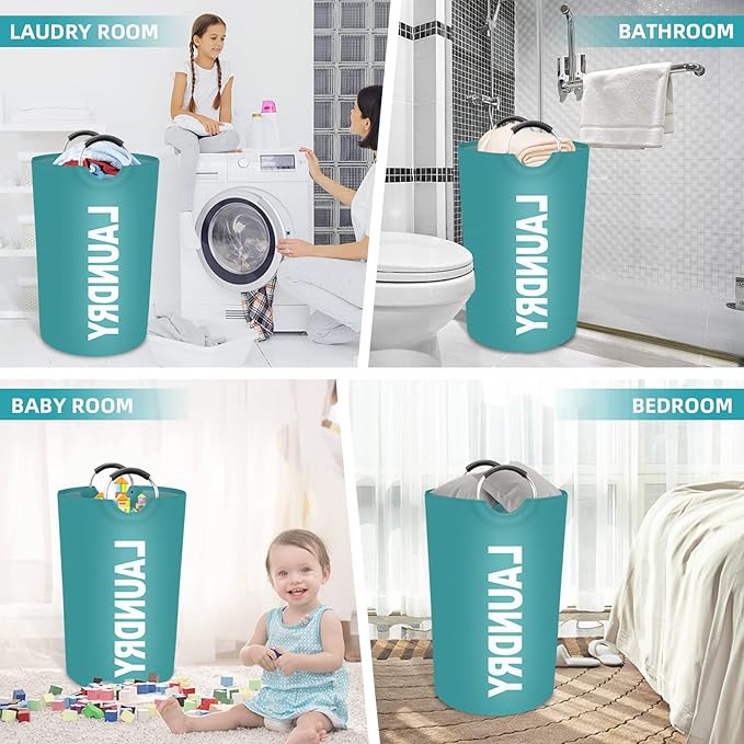 StorageRight 75L Large Laundry Basket, Laundry Hamper, Dirty Clothes Hamper for Laundry, Collapsible, Waterproof Laundry Baskets with Foam Protected Aluminum Handles for Laundry, Dorm, Family (Green)