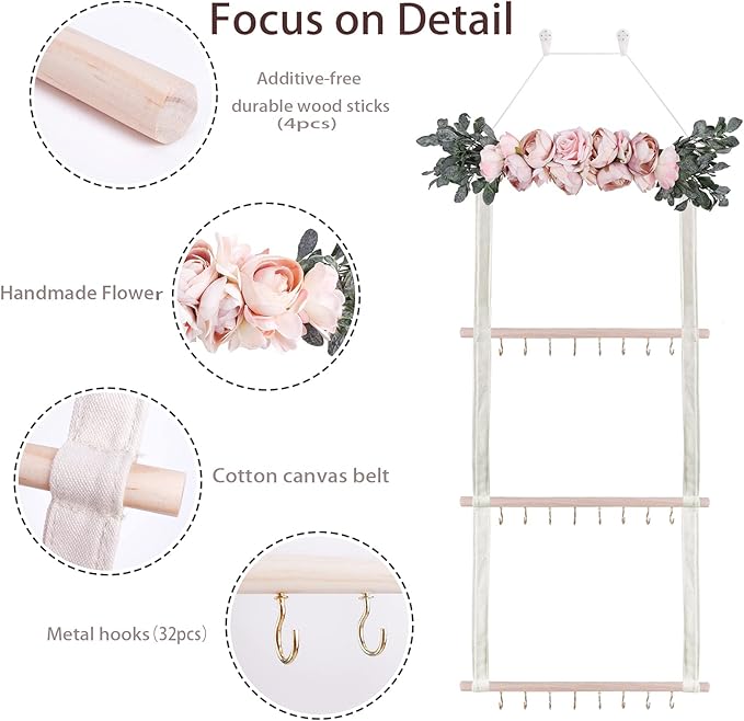 Hair Bows Holder Headband Organizer for Girls,Baby Hair Accessories Organizer Hair Clips Hanger Storage with Hooks, Wall Hanging Decor for Nursery Room