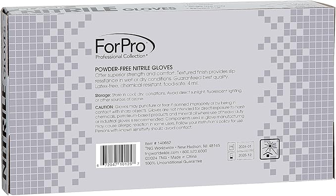 ForPro Disposable Nitrile Gloves, Chemical Resistant, Powder-Free, Latex-Free, Non-Sterile, Food Safe, 4 Mil