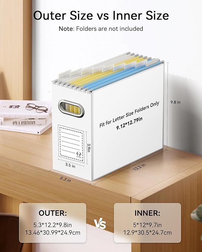Oterri Cardboard File Organizer Box for Hanging File Folders Letter Size,File Box for Computer Desk,File Cabinet,Working Home,Office,Classroom (White, Letter Size - 8 Packs)