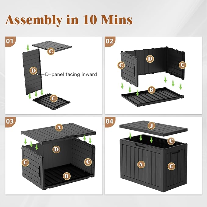 Outdoor Storage Deck Box, 50 Gallon Outside Storage Box Waterproof Deck Box, Lockable Patio Storage Box UV-Resistant for Garden Furniture, Black