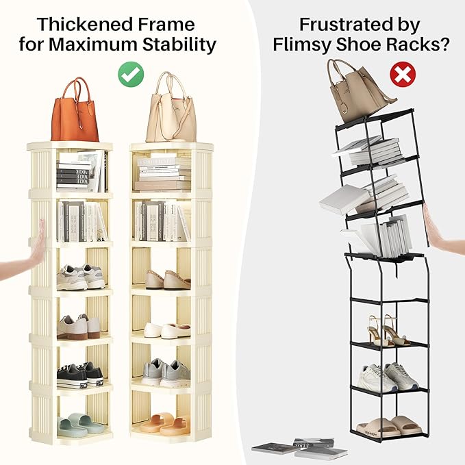 Kitstorack Vertical Shoe Rack: 5 Tiers Stackable Shoe Rack for Closet DIY Free Standing Shoe Organizer Small Shoe Shelf for Small Spaces and Narrow Spaces Plastic, White