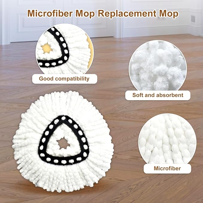 6 Pack Mop Heads Replacement for Ocedar EasyWring 1 Tank Spin Mop System,Include 2 Microfiber Spin Mops Replace Head&2 Chennile Mops Head Machine Washable with Scrubber Mopp Head and Base for Cleaning