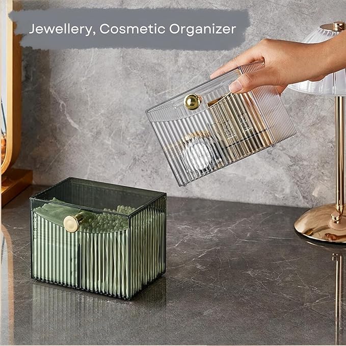 2-Grid Cotton Swab Ball Qtip Holder Dispenser with Lid,Container Dispenser Box for Bathroom Home Storage Organization,Vanity Organizers and Storage