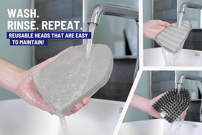 Shower Scrubber 3 in 1 Extendable Long Handle 58" Cleaning Brush - Non Scratch Shower Brush for Cleaning Bathroom Kitchen Toilet Wall Tub Tile (Gray)