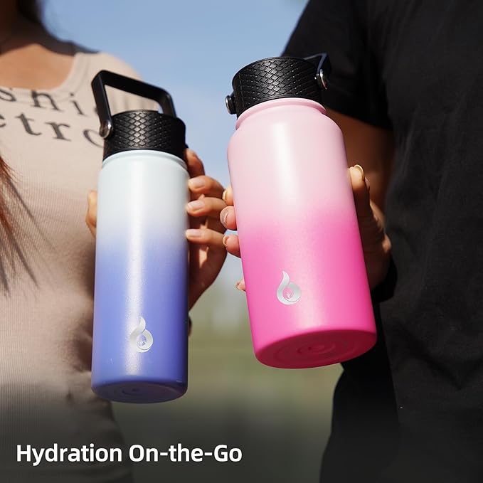 BJPKPK Insulated Water Bottles with Straw Lid, 40oz Stainless Steel Water Bottles with 3 Lids, BPA Free Leakproof Thermo, Tumblers, Cups for Sports, Gym- Midnight