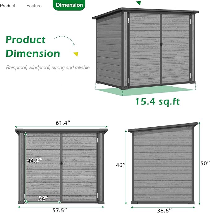 U-MAX Resin Outdoor Trash Can Storage Shed with Reinforced Floor, Plastic Garbage Can Shed for 2x64 Gal Cans, Waterproof Outdoor Horizontal Storage Box Cabinet Sheds & Outdoor Storage Clearance