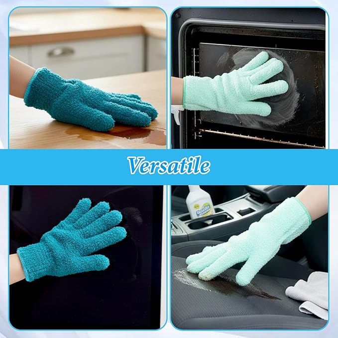 2 Pairs Microfiber Gloves for Plant Dusting, Dusting Mitt Washing Gloves for Cleaning Indoor Plants, Blinds, Furniture, House, Household Cleaning Glove Reusable(Medium, Turquoise, Peacock green )