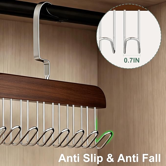 4 Pack Belt Hanger for Closet, Wooden Tie Rack Hangers for Men with 8 Hooks, Space Saving Tie Holder Organizer,Closet Storage for Ties,Belts,Bras,Scarves,Tank Tops