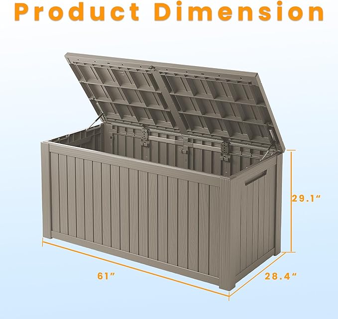 Outdoor Storage Box, 200 Gallon Resin Deck Box Waterproof for Patio Furniture, Garden Tools and Pool Accessories, Lockable UV-Resistant Storage Bin Bench Cabinet for Outside, Gray