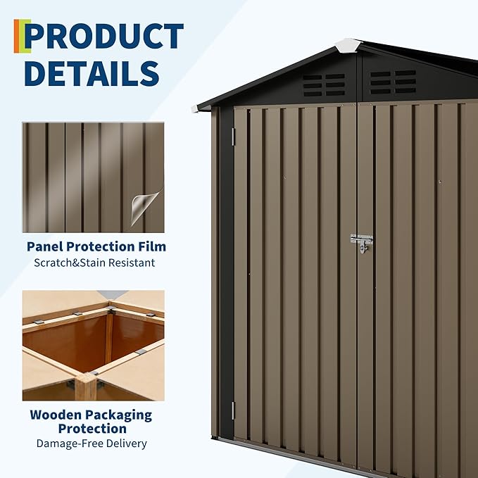 6x4 FT Outdoor Storage Shed, Garden Tool Storage Shed with Sloping Roof and Double Lockable Door, Outdoor Sheds with Panel Protection for Backyard Garden Patio Lawn