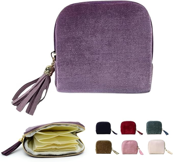 Jewelry Zippered Pocket Case Travel Jewelry Bag Portable Organizer, Tassel Zipper Jewelry Bag (Purple)