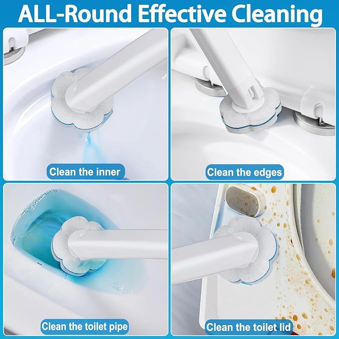 Disposable Toilet Brush， 2 Pack Toilet Wand and Holder with 54 Cleaner Refills Disposable Toilet Cleaning System Cleaner Pads for Toilet Bowl，Bathroom Cleaning，Sink，Bathtub - White
