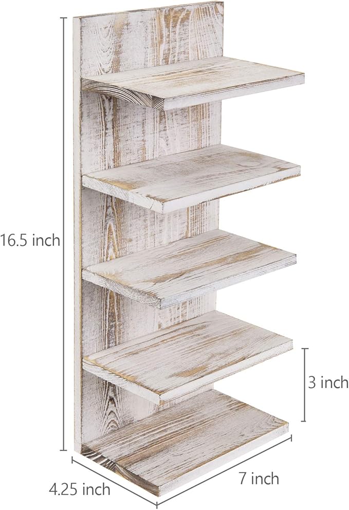 MyGift 5-Tier Vintage Whitewashed Wood Sunglasses Holder for Home Wall Organizer and Retail Display Case